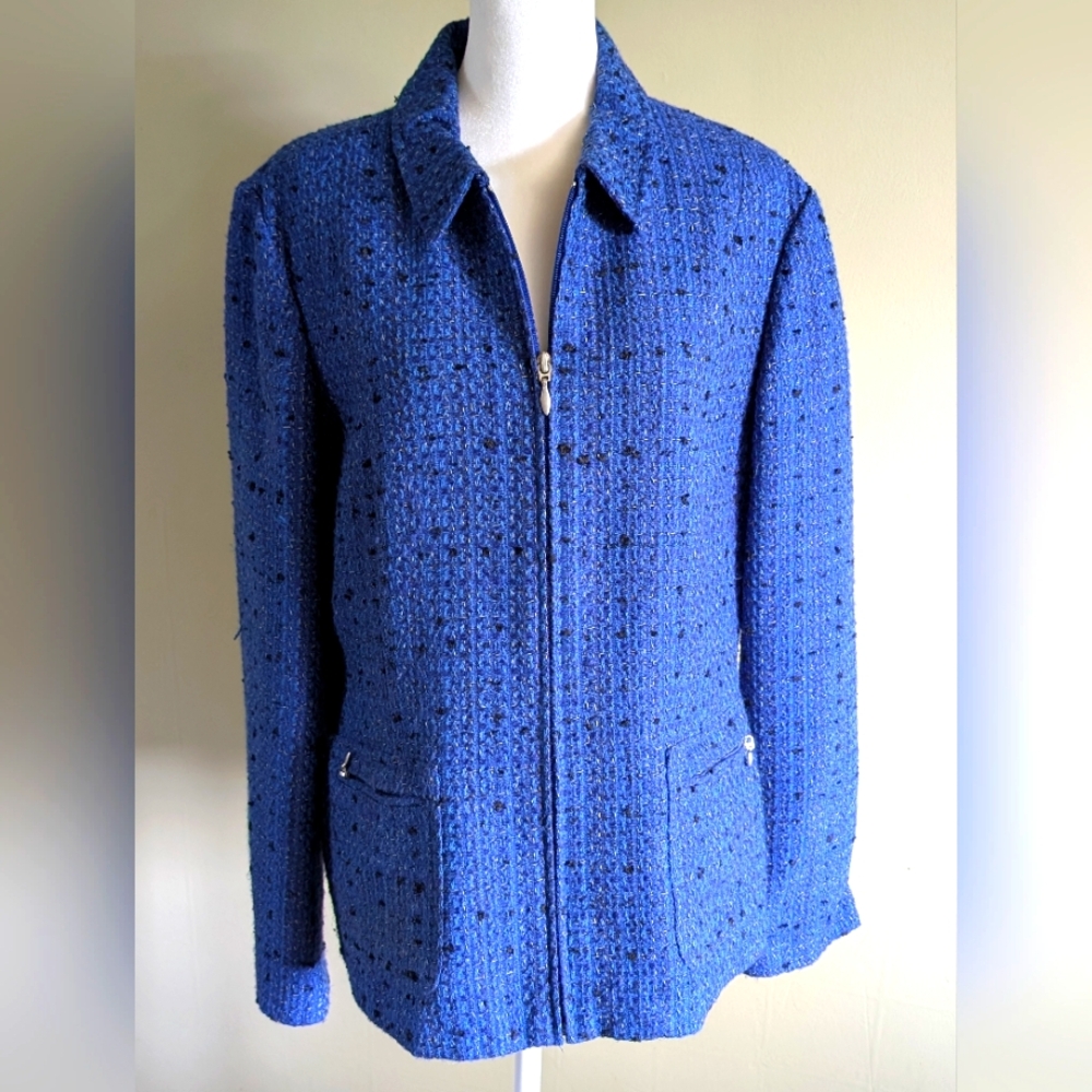 Coldwater Creek Blue Tweed Zip-Up Jacket